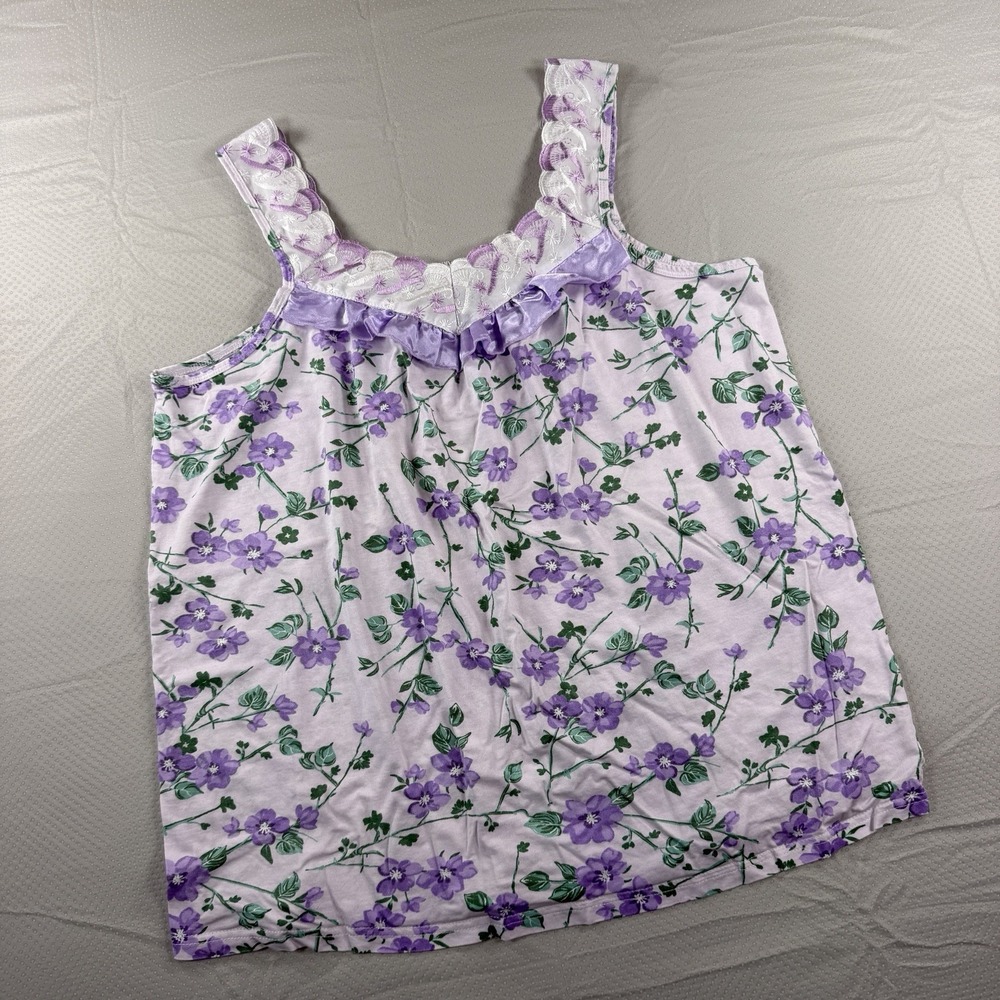 Lati Fashion Intimates Floral Tank Top Nightgown Size Large L Purple Lace Ruffle
